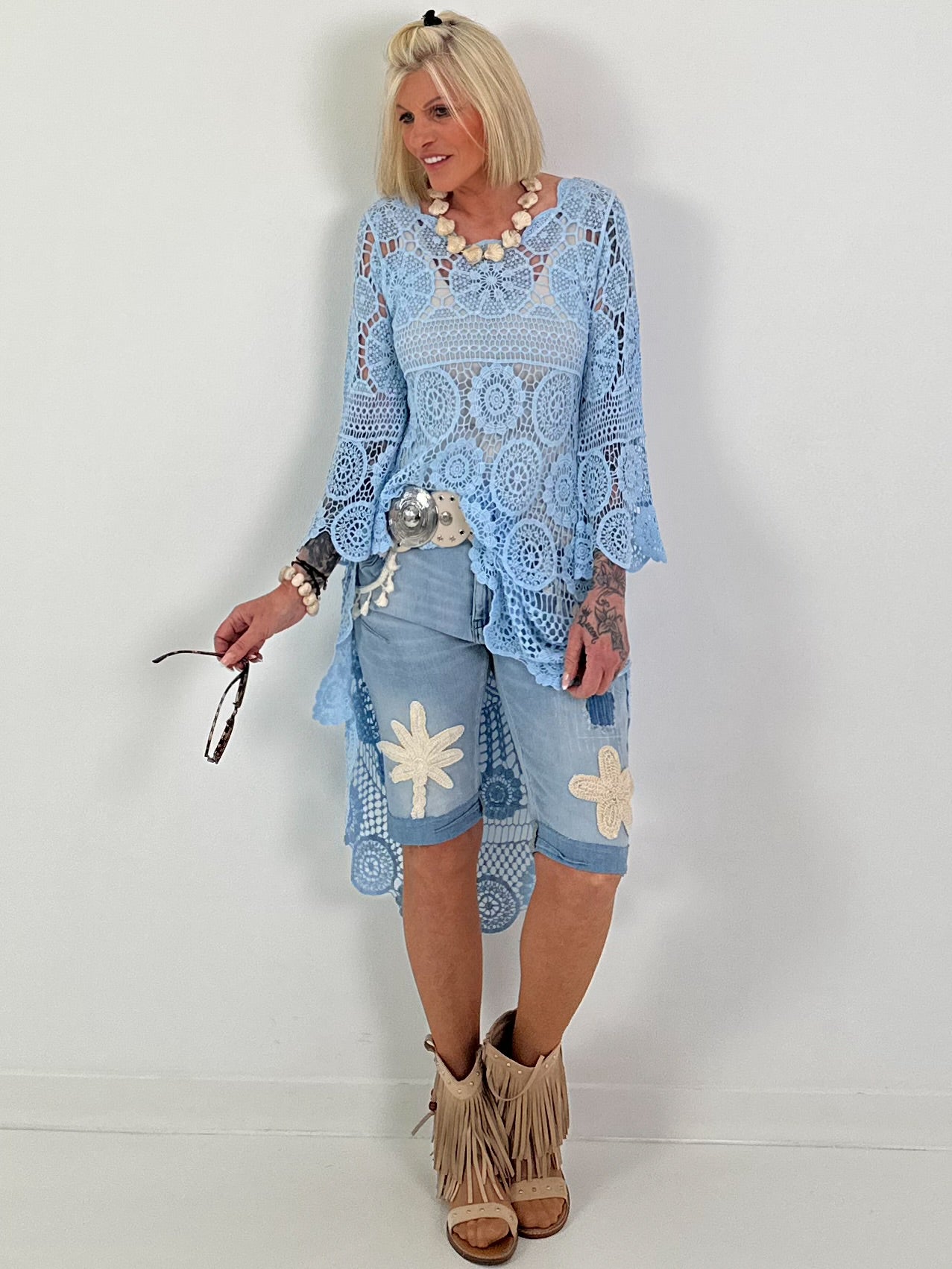 Crochet Tunic with Pattern - light blue