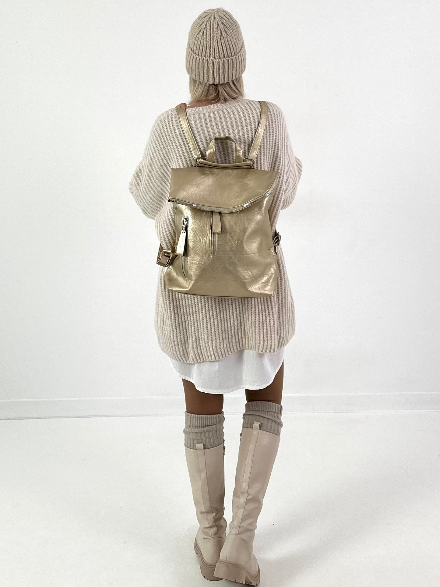 Leather-look backpack, model "City Fold" - gold
