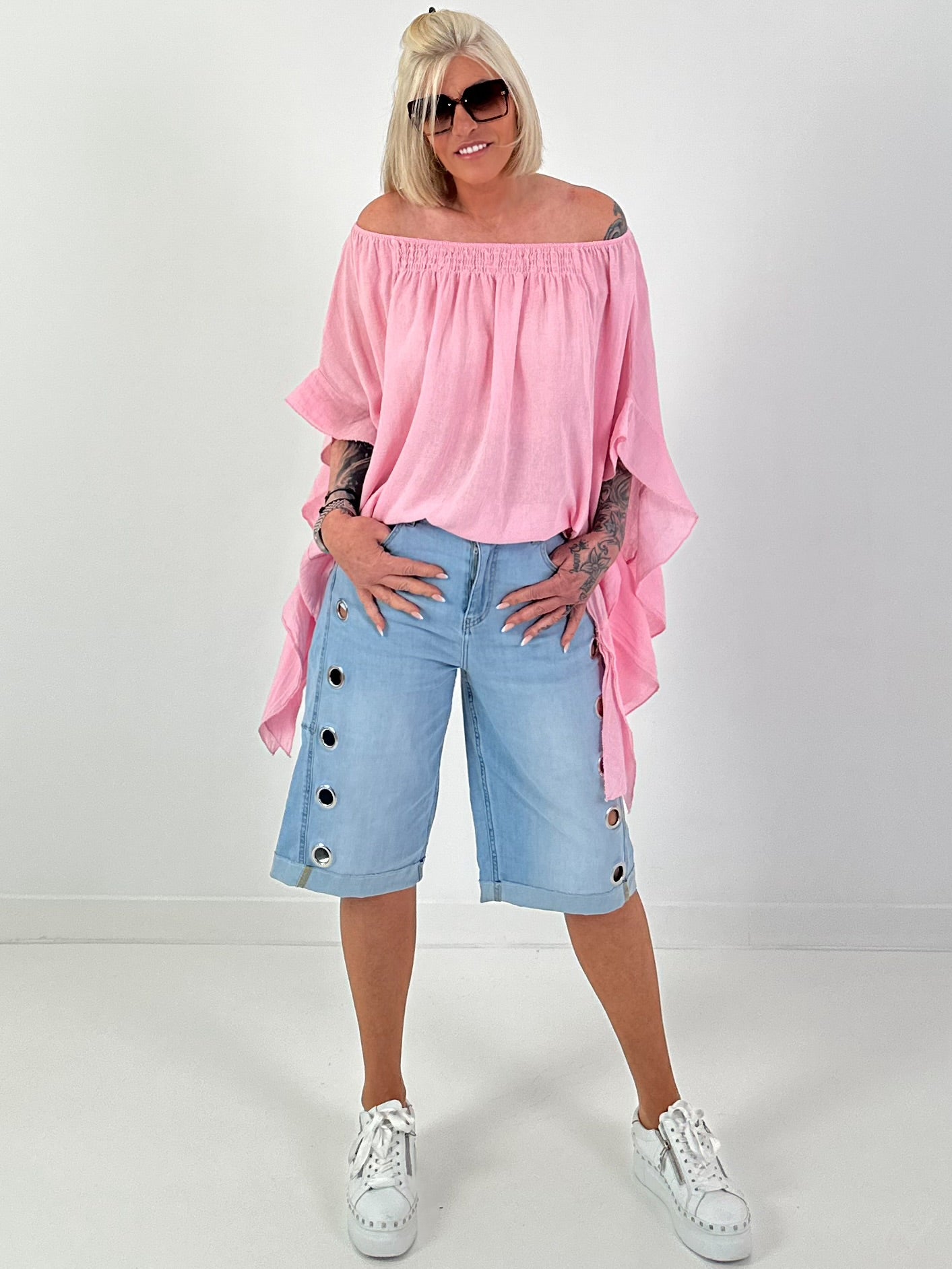 Tunic with side ruffles - pink