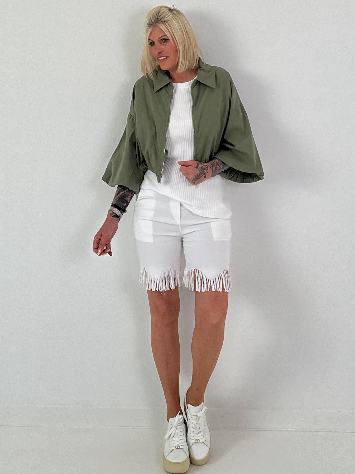 Sommer Crop-Jacke mit halben Arm -  khaki