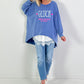Oversized stonewashed Sweatshirt Modell "Glück..." - jeansblau