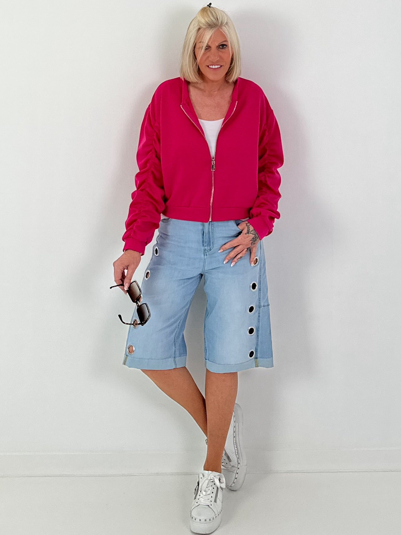 Bomberjacke mit gerafftem Arm - pink