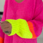 Pullover mit V-Ausschnitt - neonpink-mehrfarbig