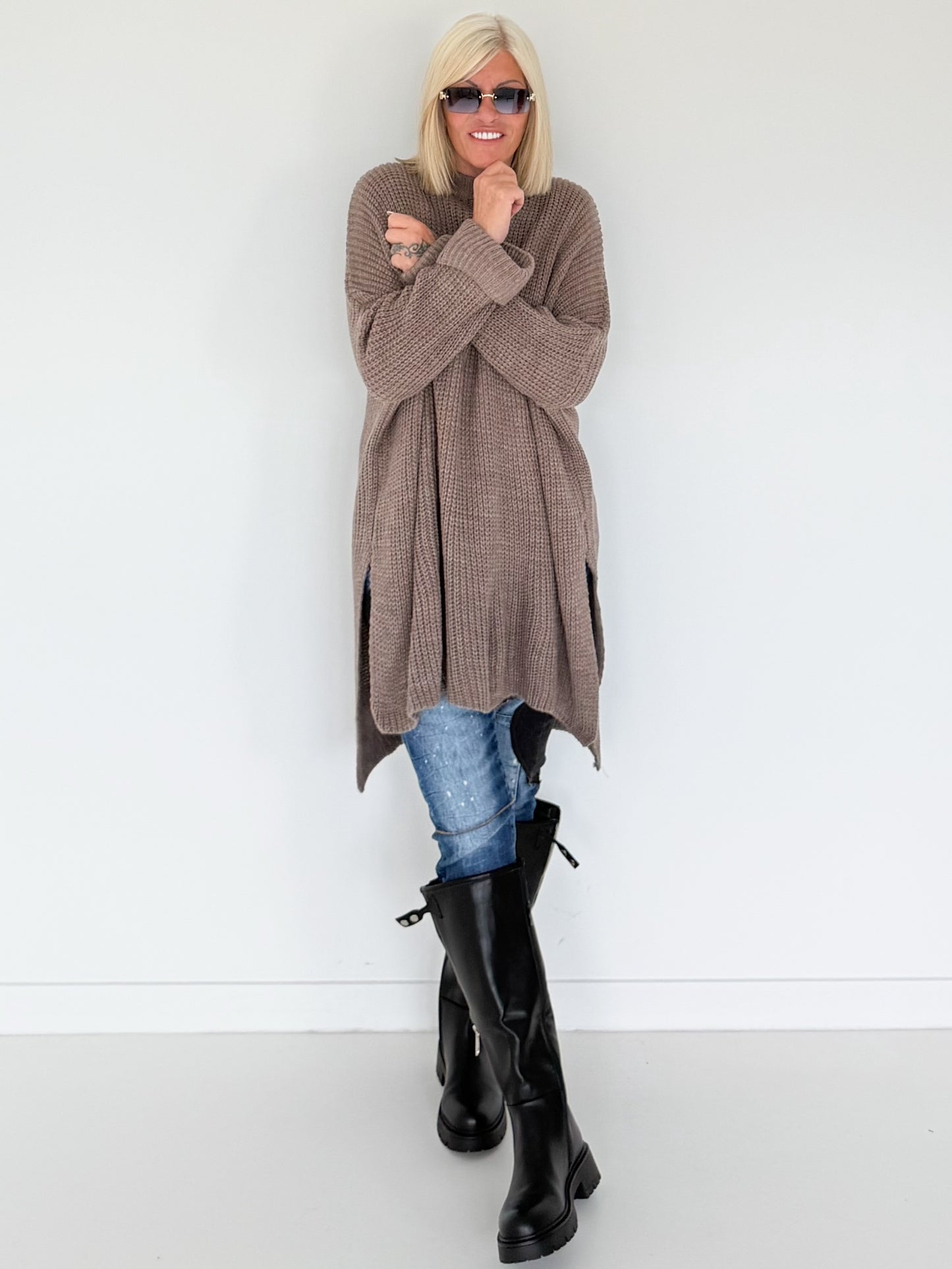 Long Strickpullover - taupe