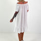 Dress with short sleeves and flounce - white