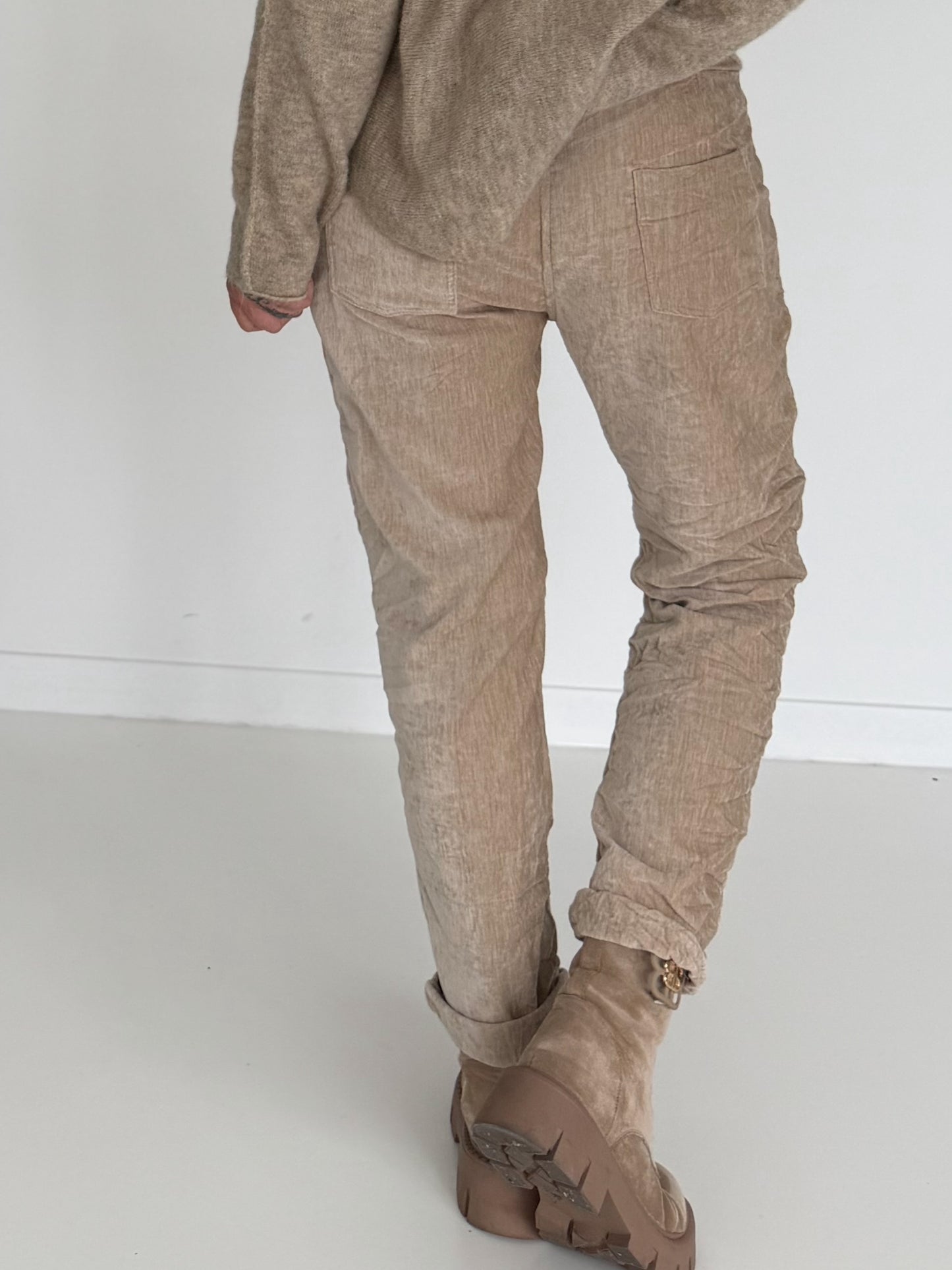 Hose in Knit-Look mit elastischem Bund - beige