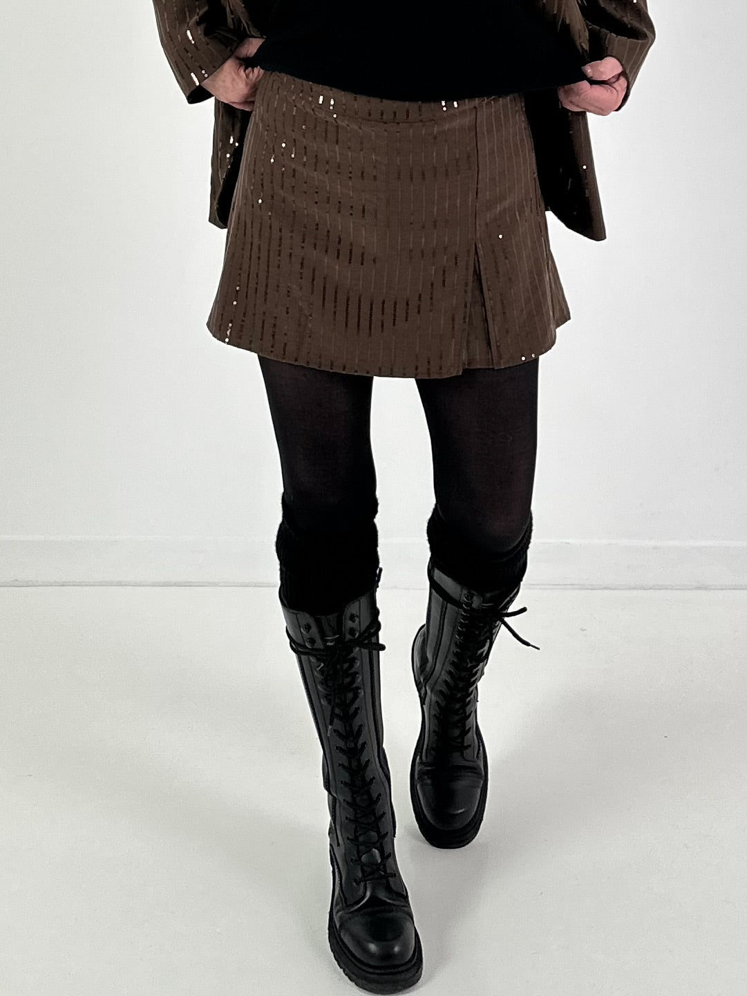 Hosenrock Modell "Midnight Sparkle" - dunkelbraun-braune Pailletten