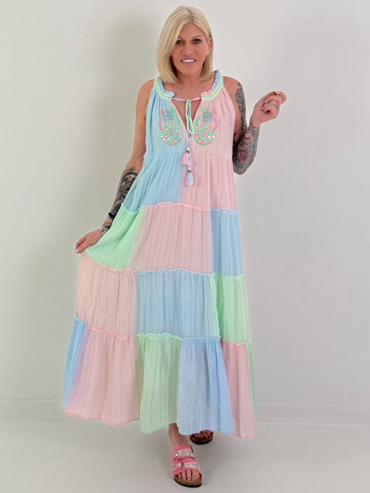 Ibiza Maxikleid - rosa-mint-hellblau