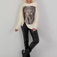Sweater mit Stulpenärmeln und Strassmotiv Queen - beige