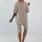 T-Shirt mit Häkelstern-Nieten-Cut-Outs - beige