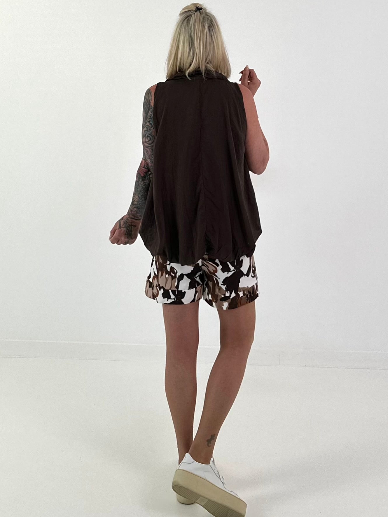 Ballon Blusen Top mit V-Neck - schoko