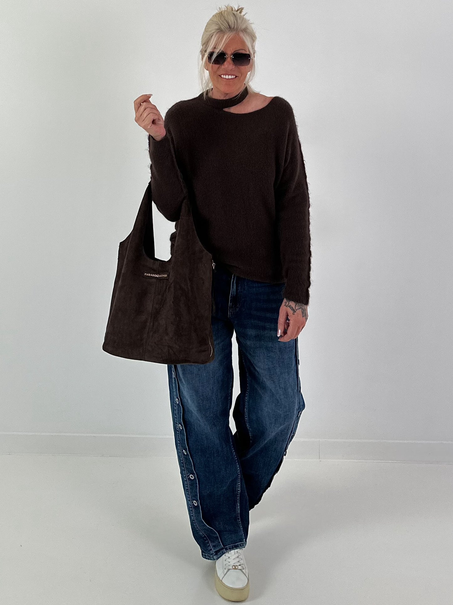 Knitted Cut-Out Sweater - mocha