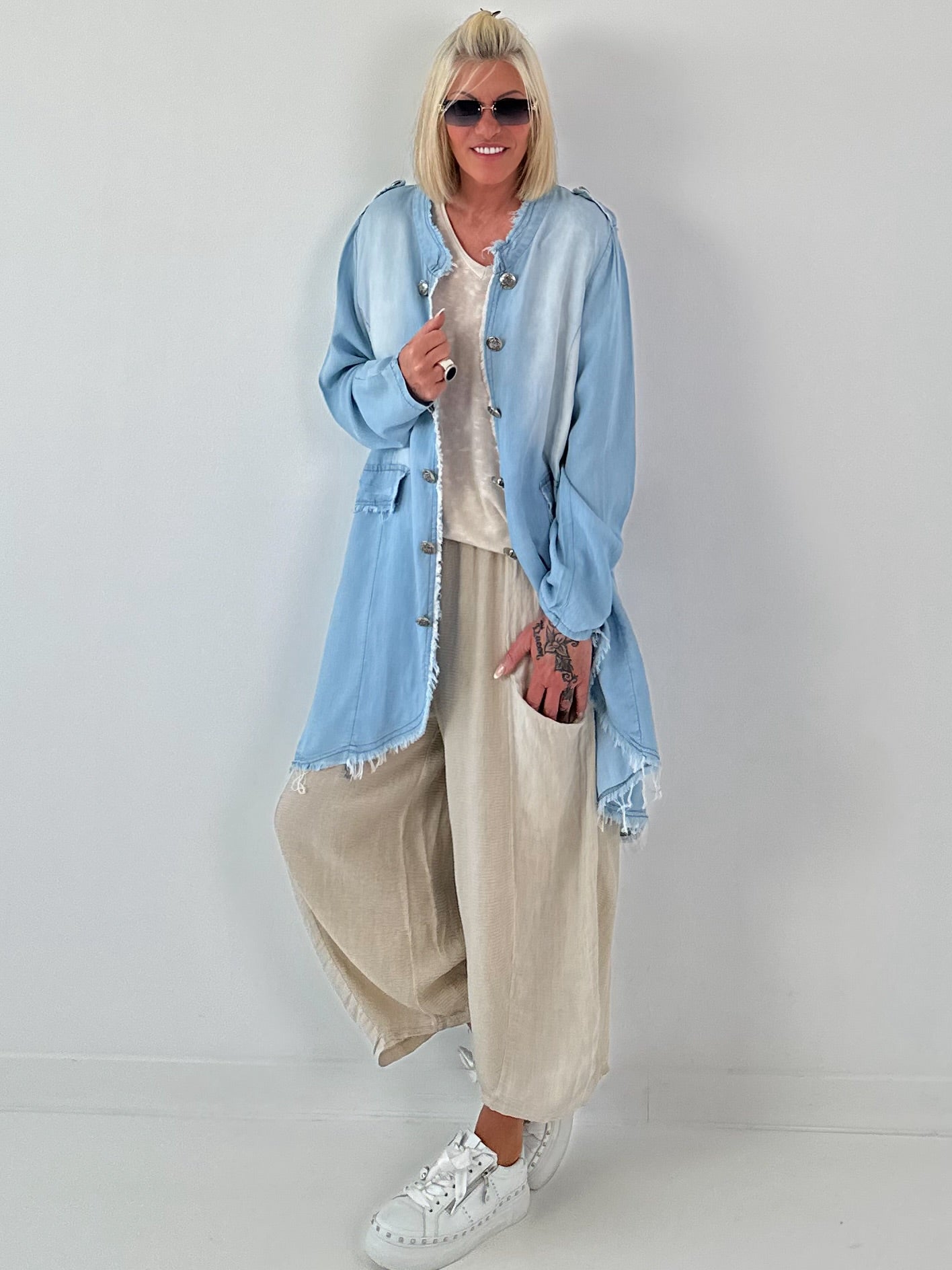 Oversized Leo Linen Military Coat - Khaki