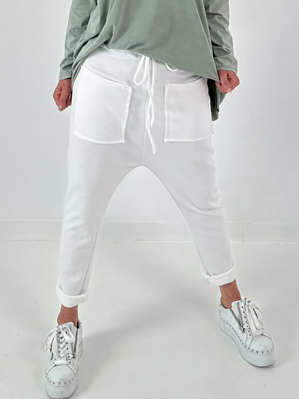 Sweatshirt Baggy mit aufgesetzten Taschen - weiss