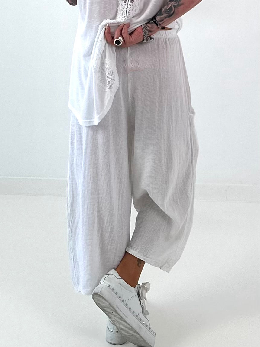 Balloon Linen Trousers with Fringe Details - taupe
