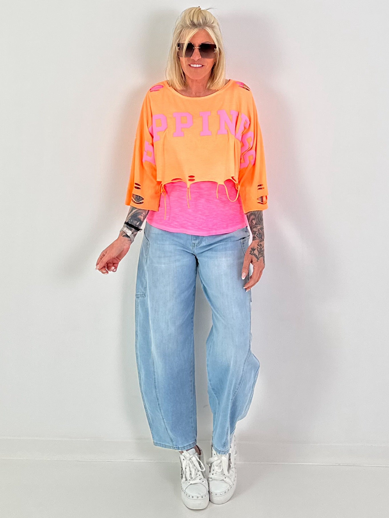 Cropped Sweater Happiness - neon orange