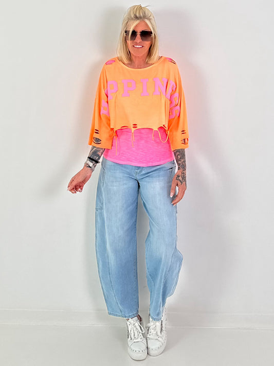 Cropped Sweater Happiness - neonorange
