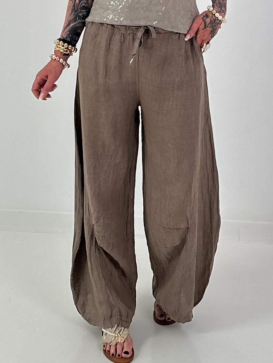 Ballon Leinen Hose - taupe