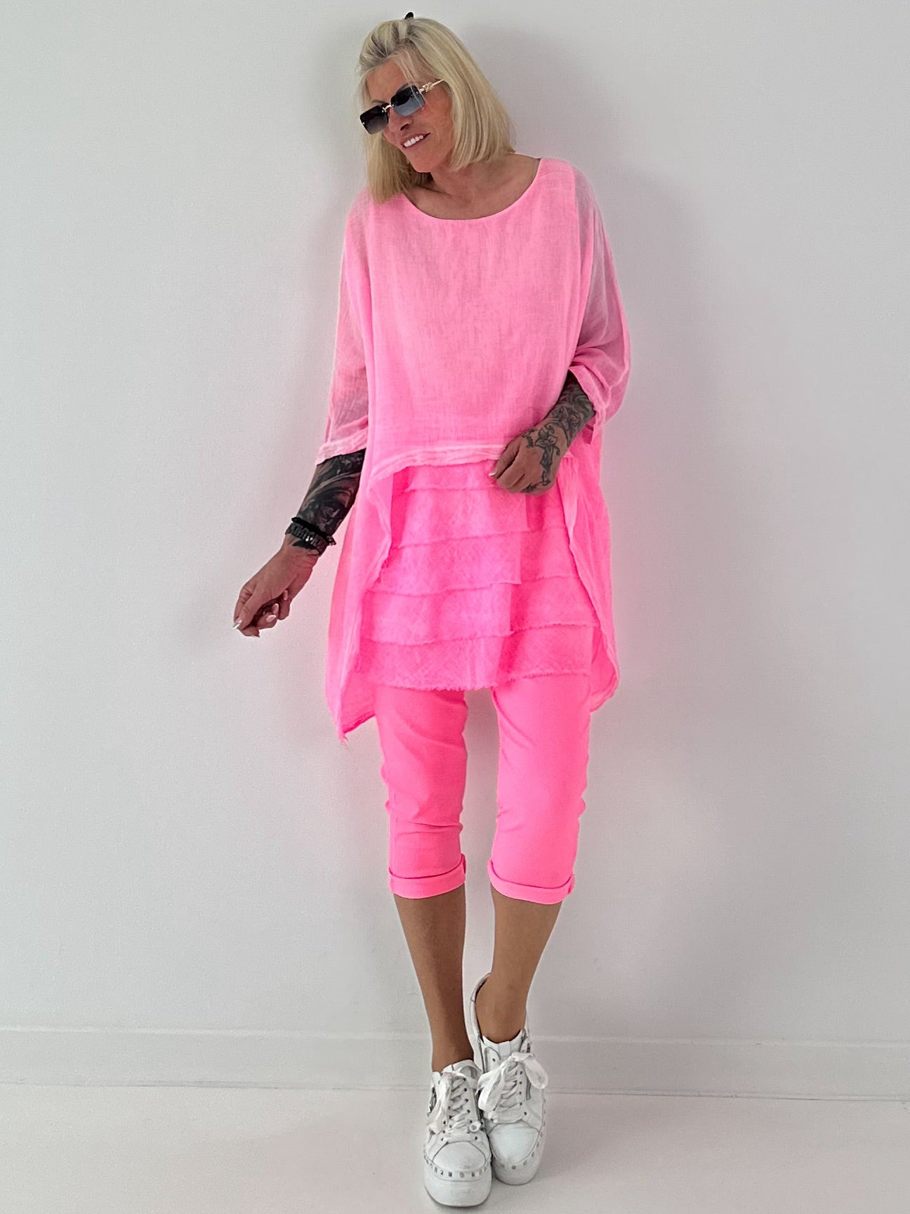 Tunika im Layer-Look - neonpink