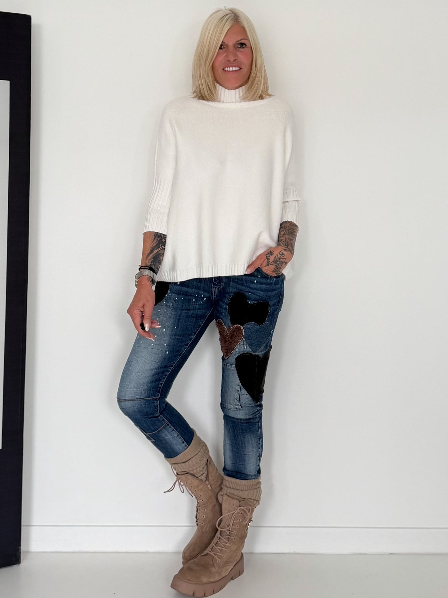 Strickpullover mit Turtleneck - ecru