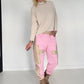 Sweathose im Materialmix - rosa-beige