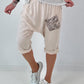 Short linen baggy dress with overlay and sequin details - khaki