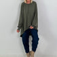 Oversized Shirt mit Statement Spruch auf dem Rücken - oliv