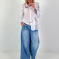 Blouse with floral crochet inserts - white