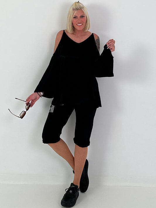 Satin-look tunic - black