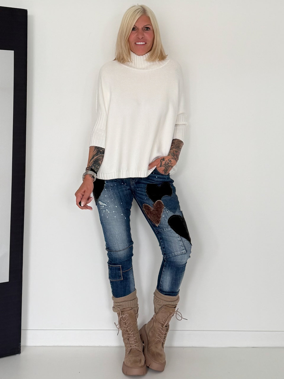 Strickpullover mit Turtleneck - ecru