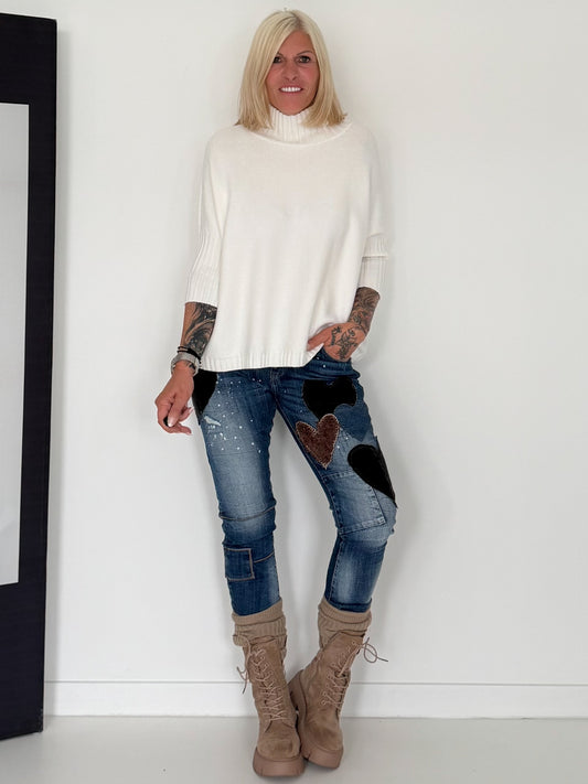 Strickpullover mit Turtleneck - ecru