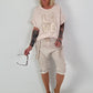 T-Shirt Love mit Strasssteinen - beige