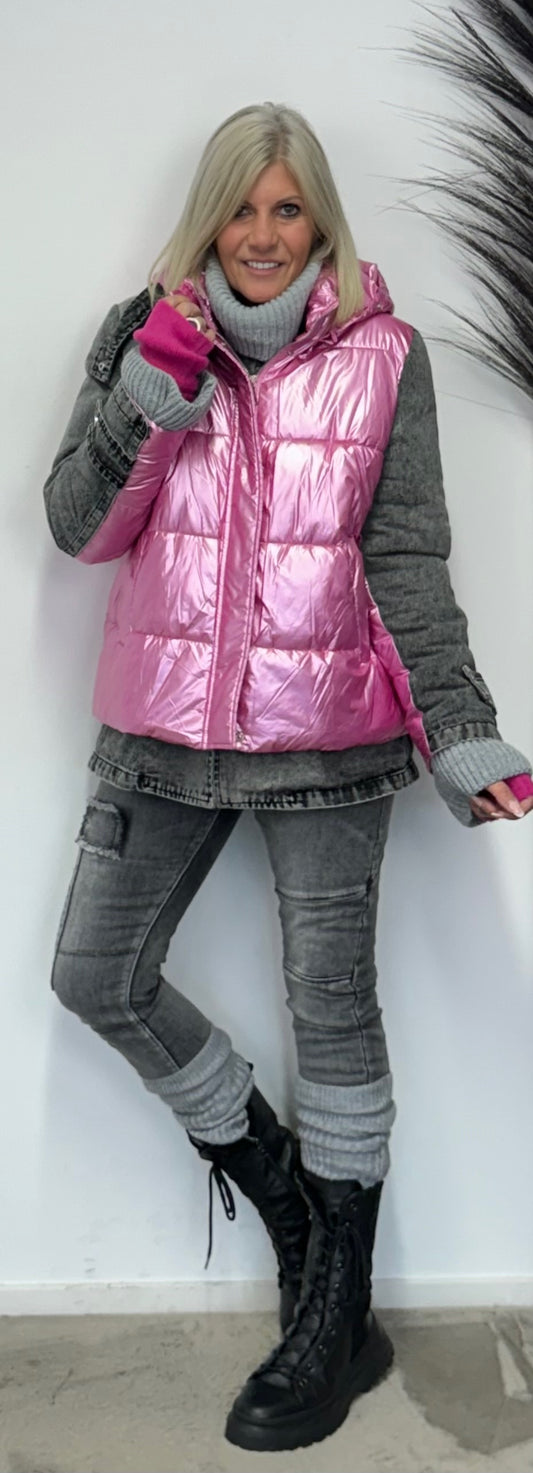 denim jacket with quilted vest - candy