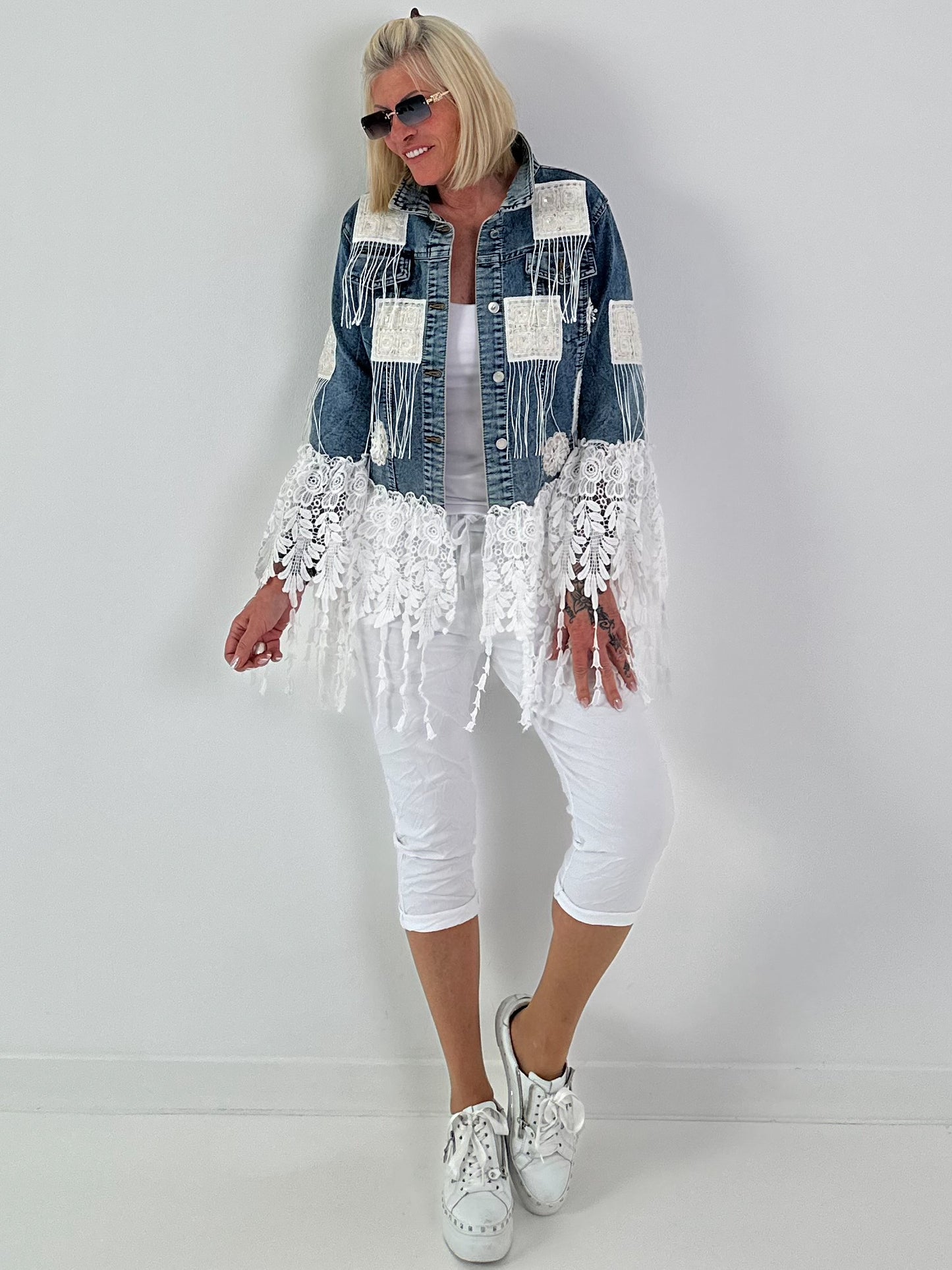 Boho Jeansjacke mit aufwendigen  Details - denim-weiss
