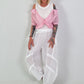 Ribbed Top with Blouse Layering - white-pink
