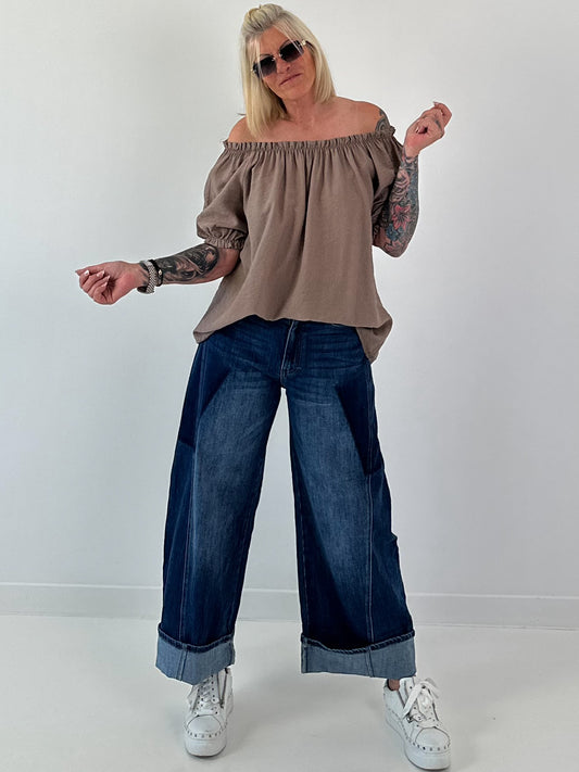 Carmen Tunika mit halben Arm  - taupe