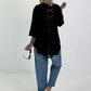 Sequin and crochet detail blouse - black