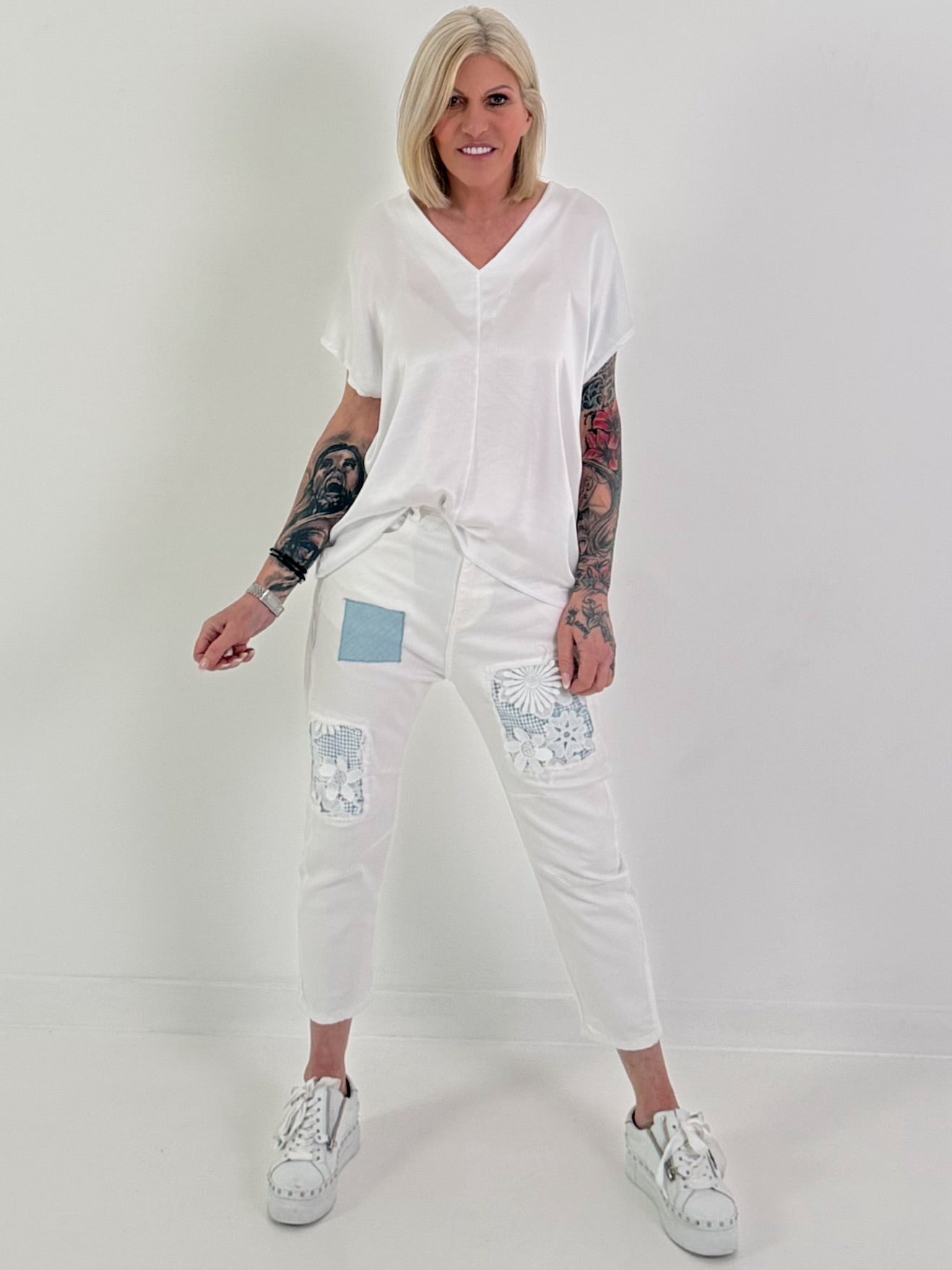 Shirt in Satin Optik - weiss