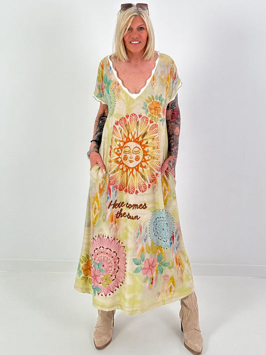 Knitted dress with lurex and sun print - multicoloured