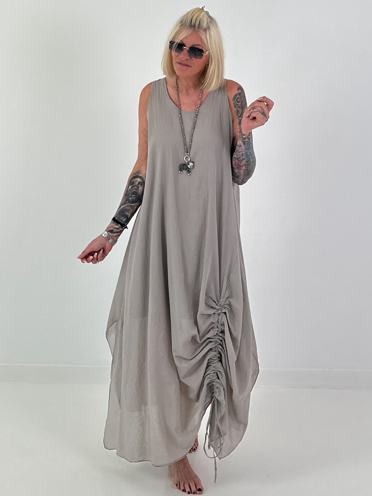 Sommerkleid mit Raff-Detail - taupe