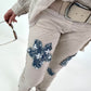 Trousers with denim and sequin details - beige