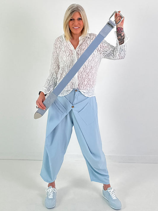 Stretchgürtel mit silberner Schnalle - hellblau