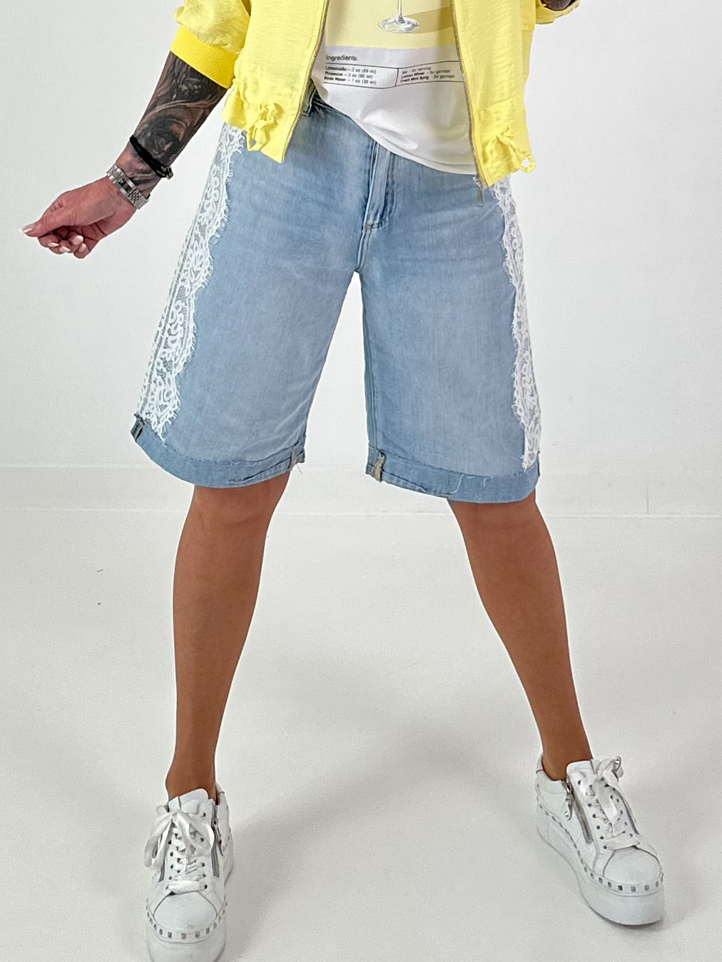 Denim Shorts with Lace Details