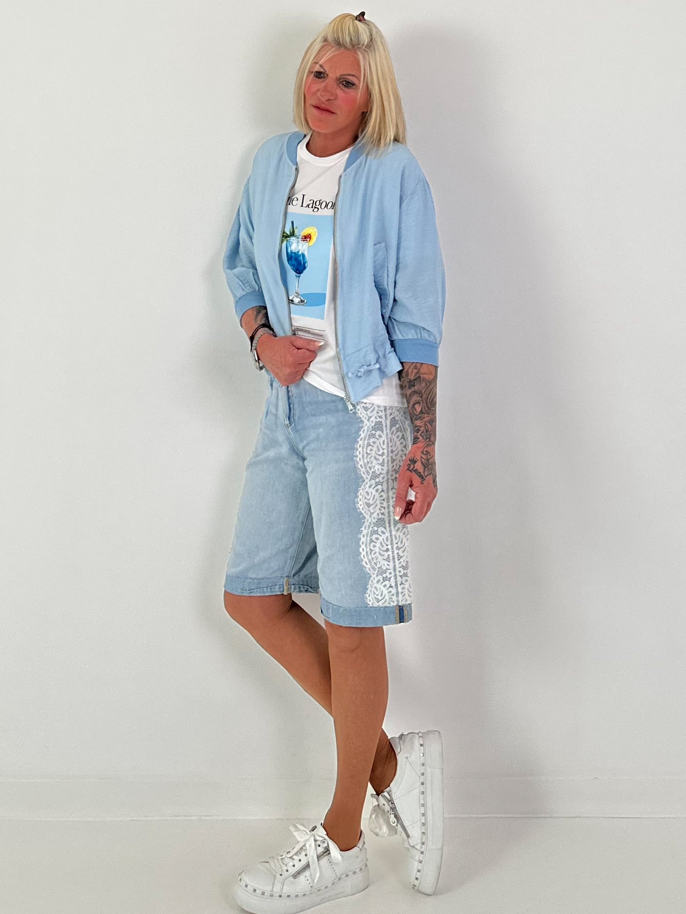 Lightweight Blouson with Tie Detail - Light Blue