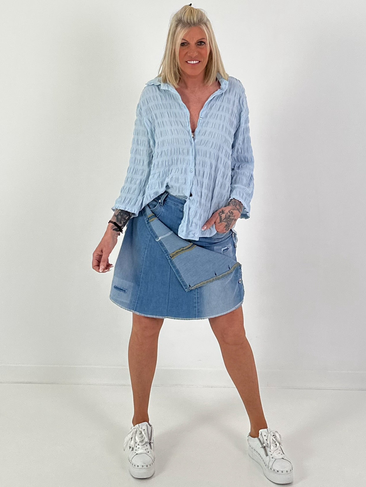 Strukturierte Bluse - hellblau