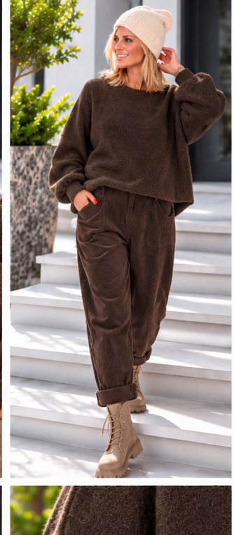 Kuschelig kastiger Pullover - mokka