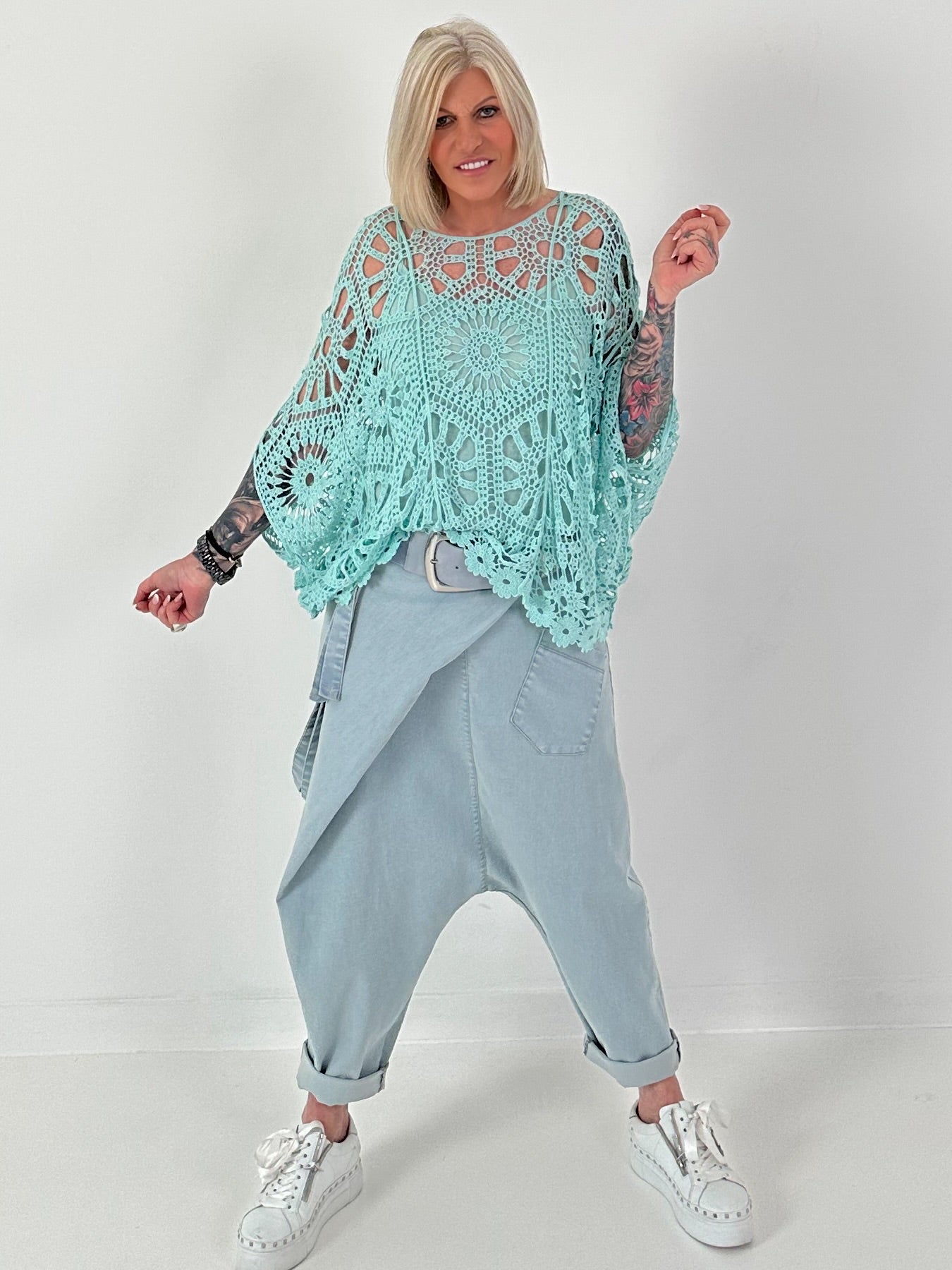 Häkelshirt mit Top - türkis