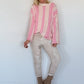 Gestreepte trui met trompetmouwen - beige-roze