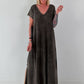 Maxi Kleid mit fransigen Abschlüssen - schoko