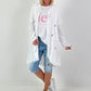 Linen Short Coat with Eyelets - white